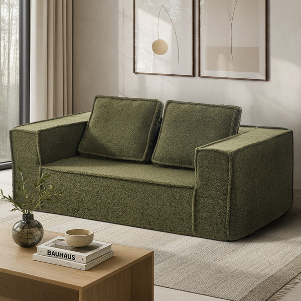  2-Seater Compressed Sofa in a Box Couch Sherpa - Green