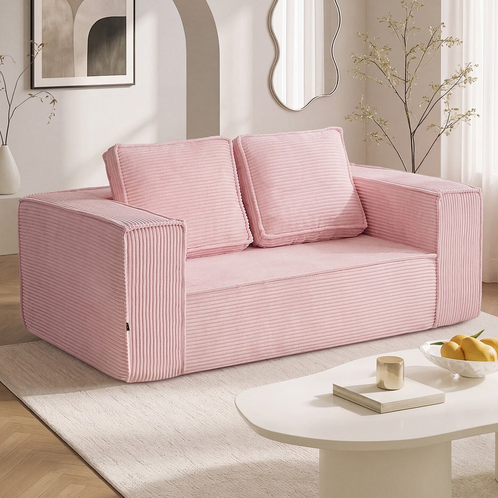 Pink 2 Seater Sofa Corduroy 141x77x46cm