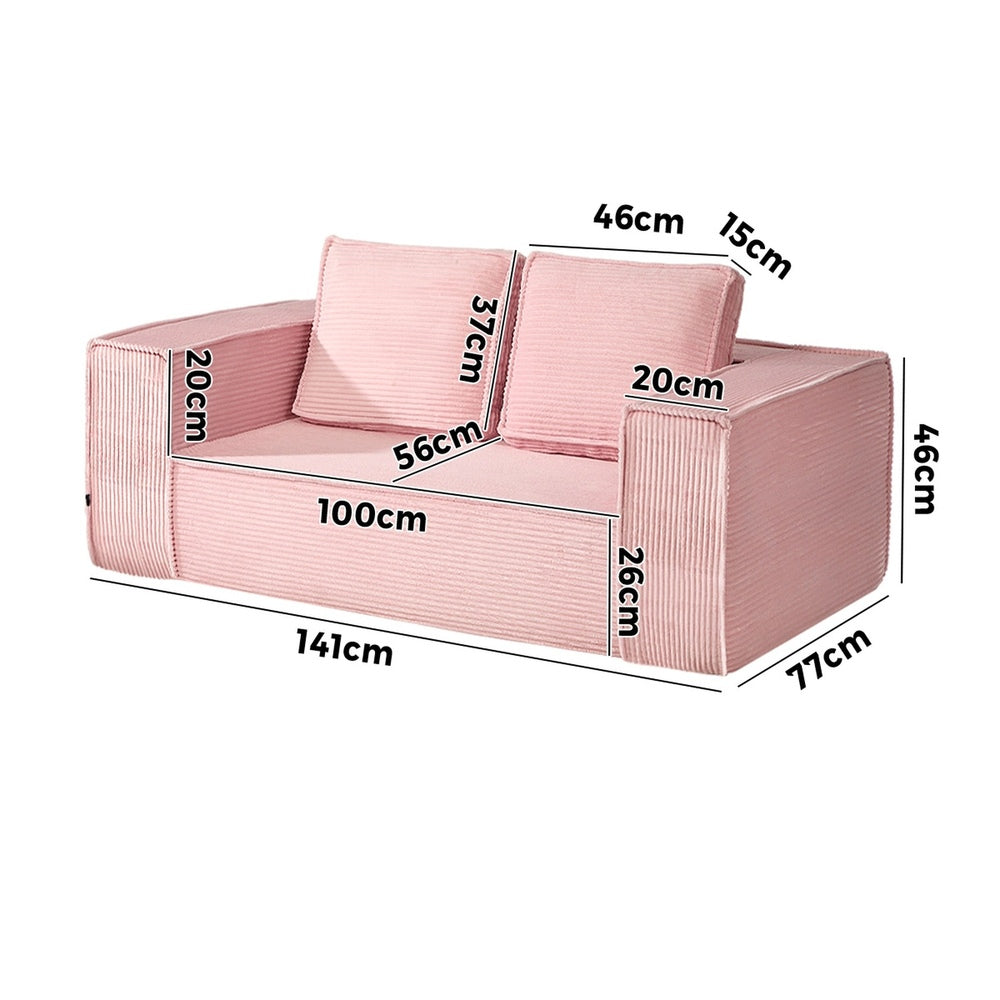 Pink 2 Seater Sofa Corduroy 141x77x46cm