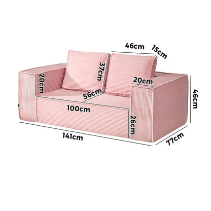 Pink 2 Seater Sofa Corduroy 141x77x46cm