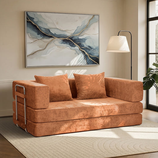 Convertible Sofa Bed Burnt Orange Chenille | HomeAndLiving - 5