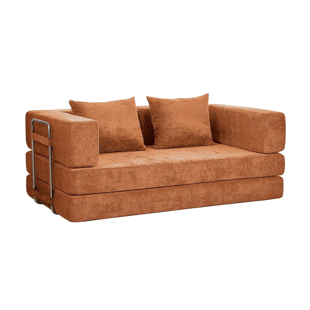 Convertible Sofa Bed Burnt Orange Chenille | HomeAndLiving