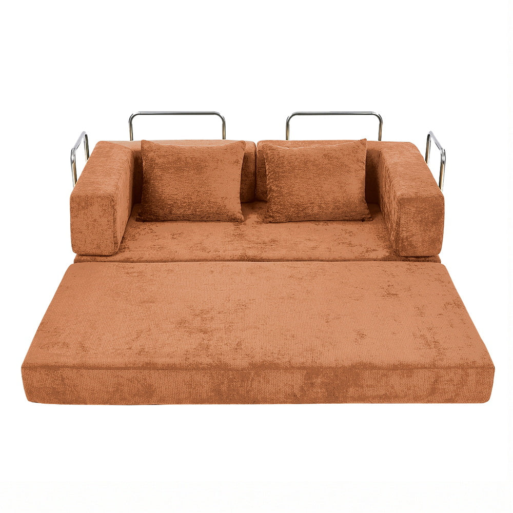 Convertible Sofa Bed Burnt Orange Chenille | HomeAndLiving