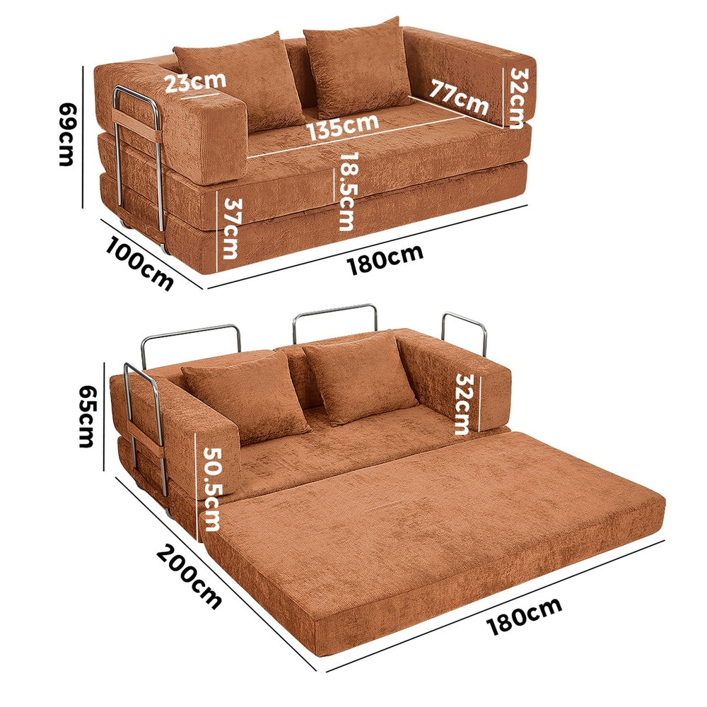 Convertible Sofa Bed Burnt Orange Chenille | HomeAndLiving
