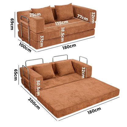 Convertible Sofa Bed Burnt Orange Chenille | HomeAndLiving