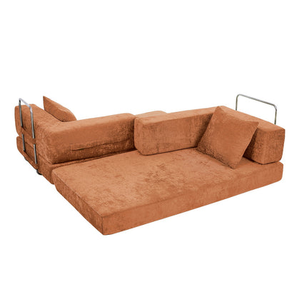 Convertible Sofa Bed Burnt Orange Chenille | HomeAndLiving