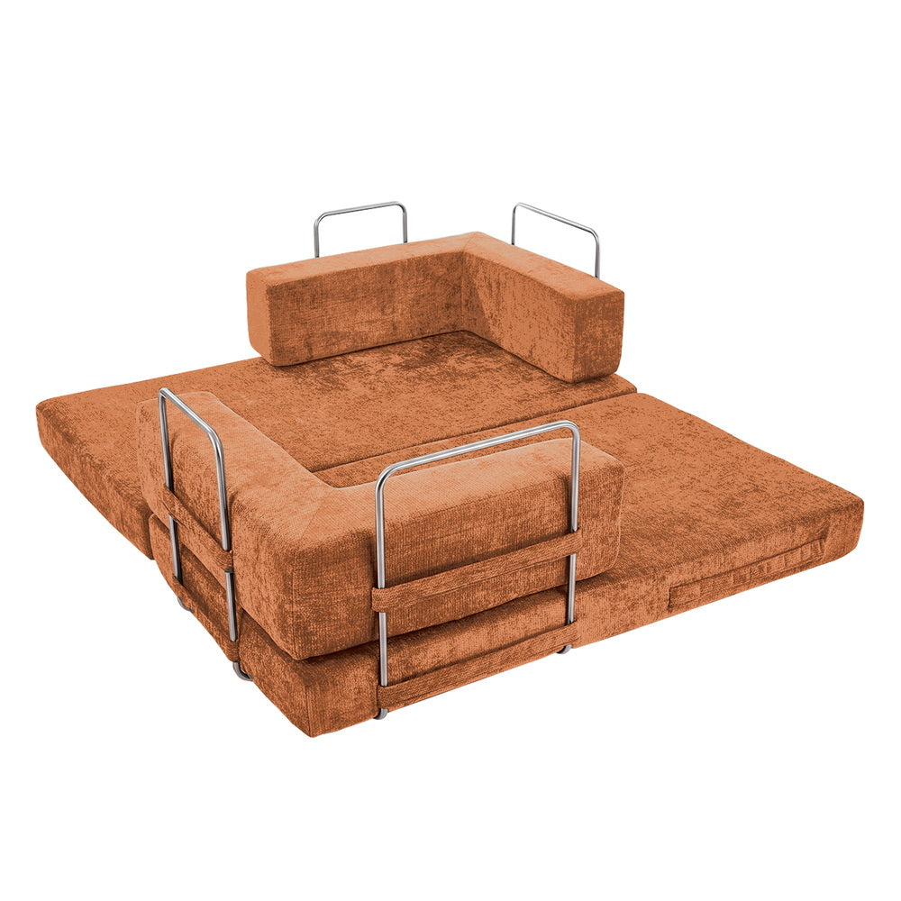 Convertible Sofa Bed Burnt Orange Chenille | HomeAndLiving