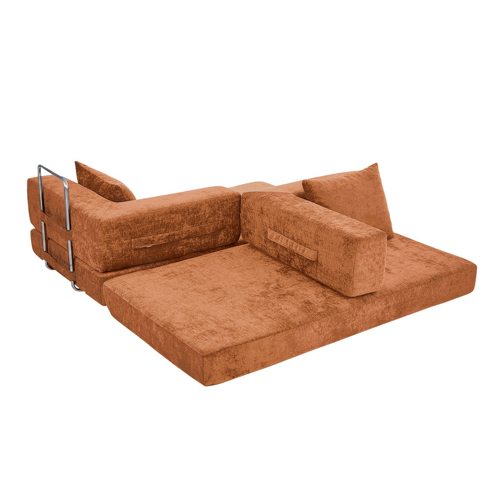 Convertible Sofa Bed Burnt Orange Chenille | HomeAndLiving