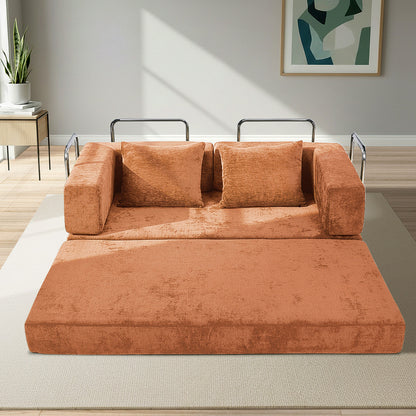 Convertible Sofa Bed Burnt Orange Chenille | HomeAndLiving