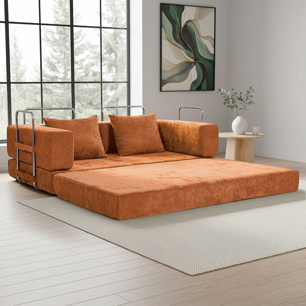 Convertible Sofa Bed Burnt Orange Chenille | HomeAndLiving