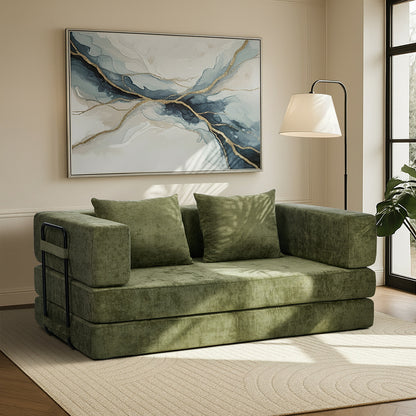 Convertible Loft Sofa Bed Futon Pull Out Couch Chenille Green