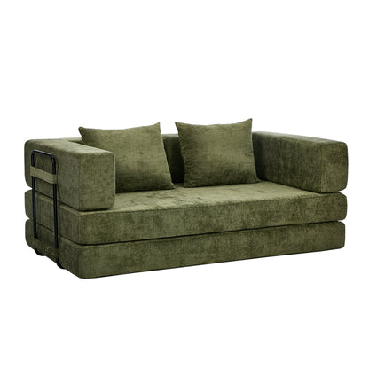 Convertible Loft Sofa Bed Futon Pull Out Couch Chenille Green