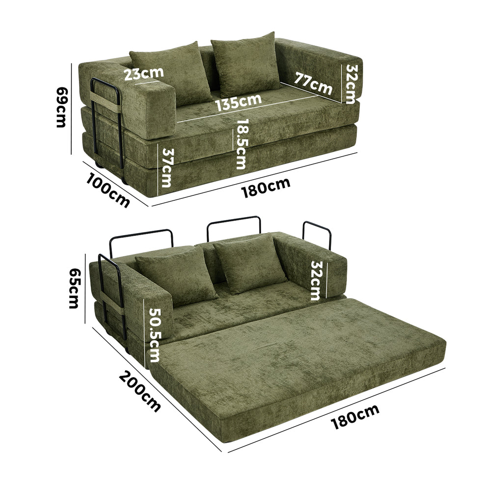 Convertible Loft Sofa Bed Futon Pull Out Couch Chenille Green