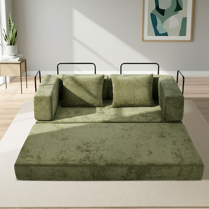 Convertible Loft Sofa Bed Futon Pull Out Couch Chenille Green