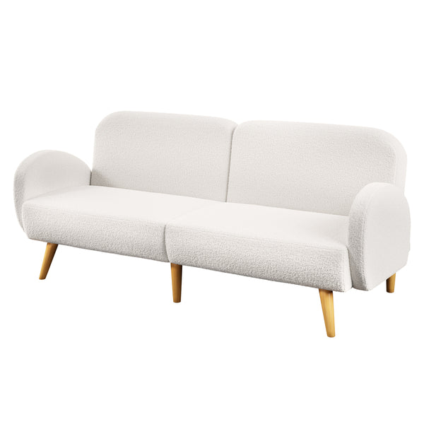  Boucle Sofa Bed 3 Seater Adjustable Backrest Sherpa White