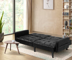 Sofa Bed Velvet Leather 3-Seater Green/Grey/Black