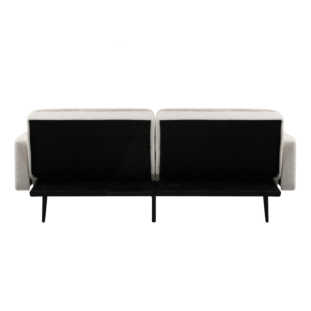 3-Seater Sofa Bed Convertible Boucle Sherpa Lounge Couch White