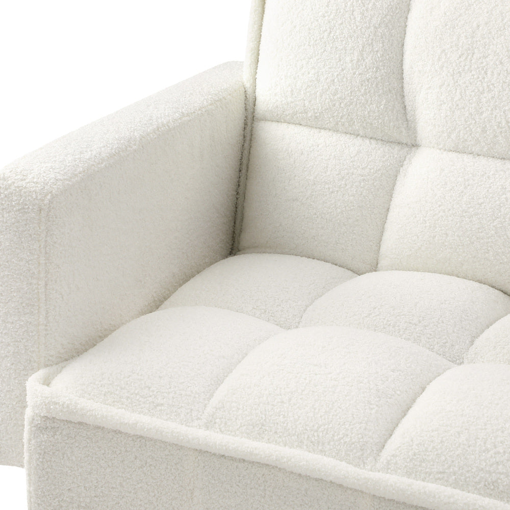 3-Seater Sofa Bed Convertible Boucle Sherpa Lounge Couch White