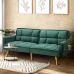 Sofa Bed Velvet Leather 3-Seater Green/Grey/Black