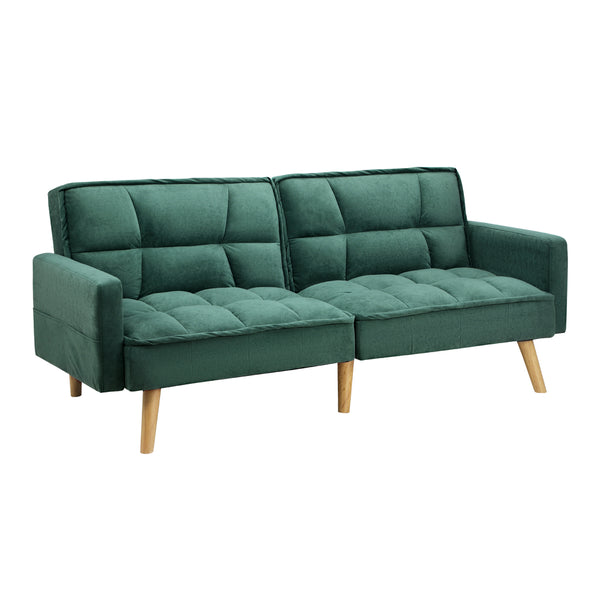  Sofa Bed Velvet Leather 3-Seater Green/Grey/Black