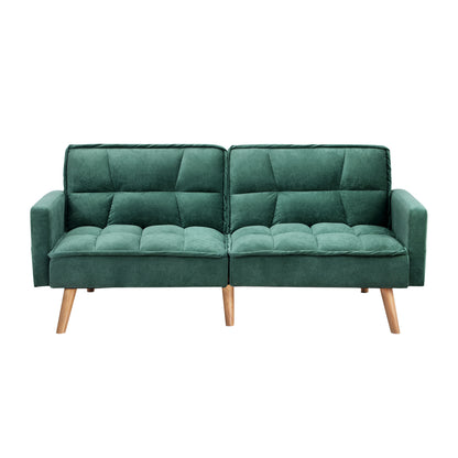 Sofa Bed Velvet Leather 3-Seater Green/Grey/Black