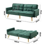 Sofa Bed Velvet Leather 3-Seater Green/Grey/Black