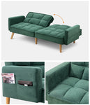 Sofa Bed Velvet Leather 3-Seater Green/Grey/Black