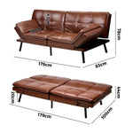 Sofa Bed 3-Seater Convertible Leather Brown