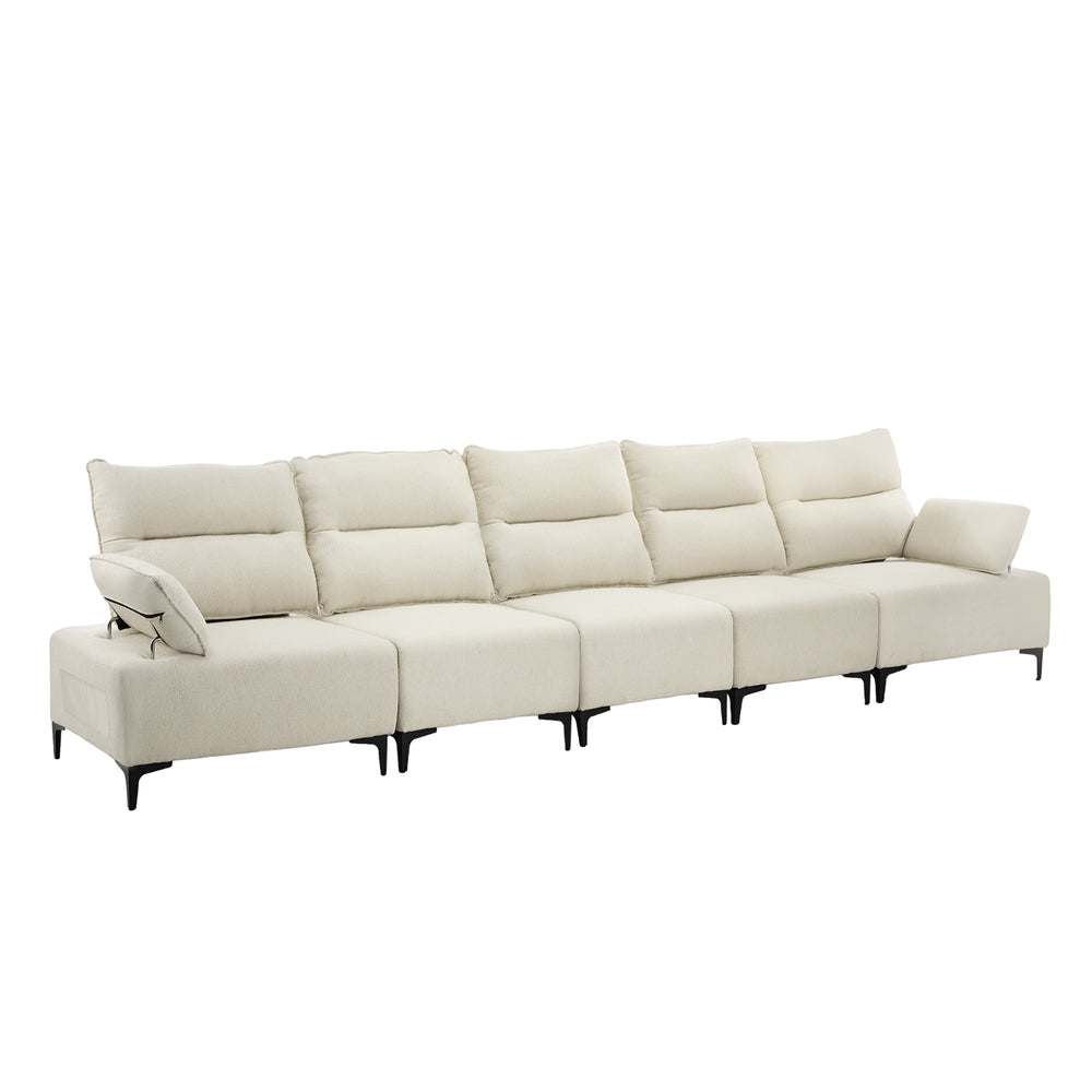5 Seater Sofa Couch Chenille Adjustable Armrest Chair Beige