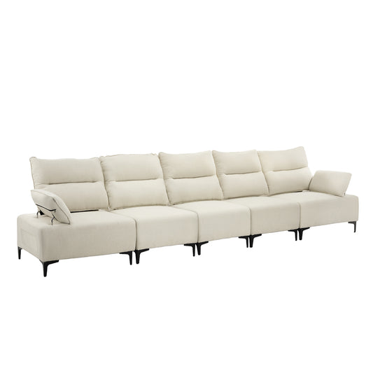 5 Seater Sofa Couch Chenille Adjustable Armrest Chair Beige