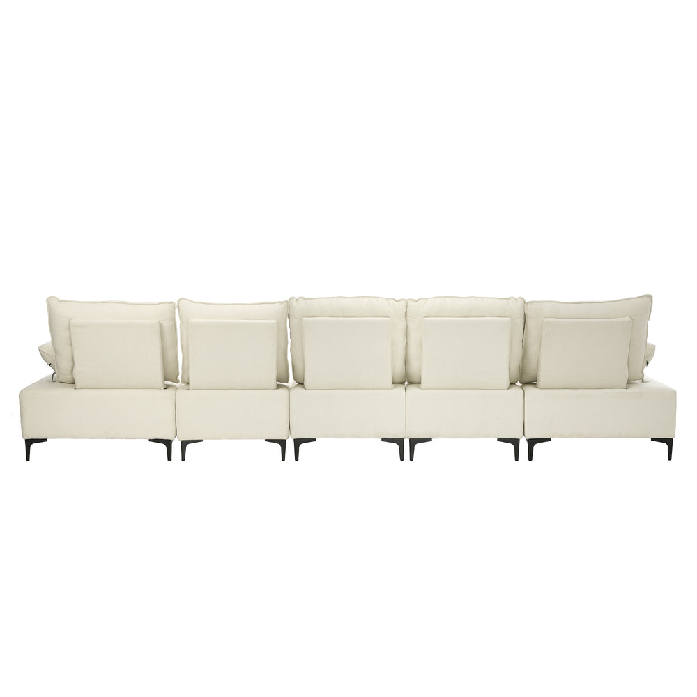 5 Seater Sofa Couch Chenille Adjustable Armrest Chair Beige