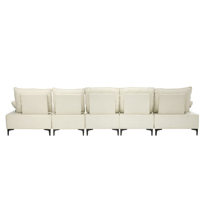 5 Seater Sofa Couch Chenille Adjustable Armrest Chair Beige