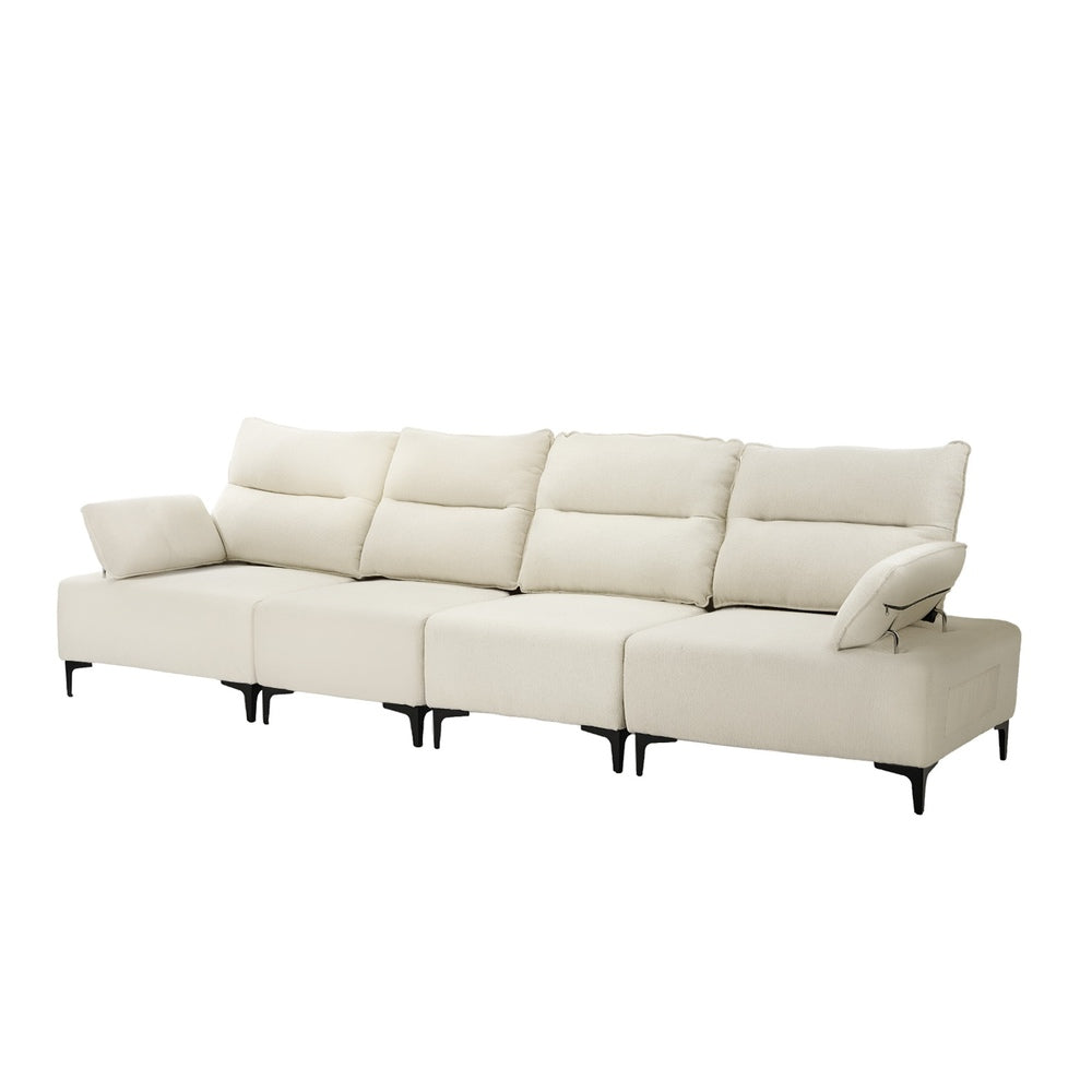 4 Seater Sofa Couch Chenille Adjustable Armrest Chair Beige