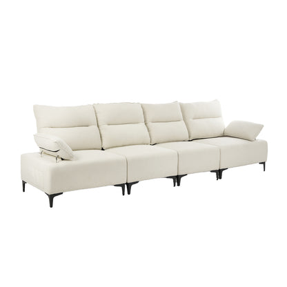 4 Seater Sofa Couch Chenille Adjustable Armrest Chair Beige