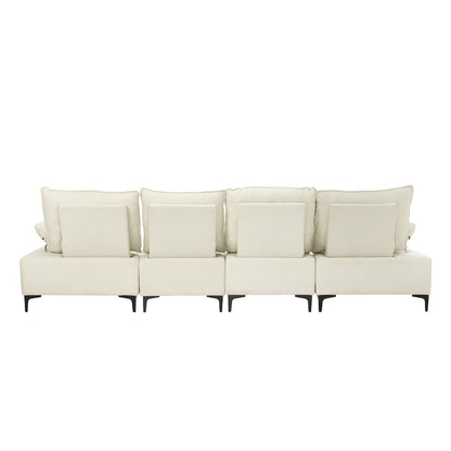 4 Seater Sofa Couch Chenille Adjustable Armrest Chair Beige