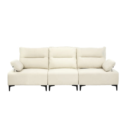 3 Seater Couch Sofa Chenille Adjustable Armrest Beige