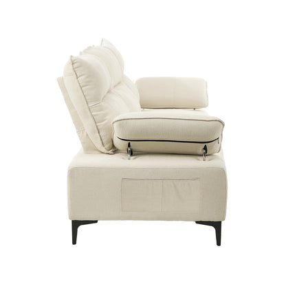 3 Seater Couch Sofa Chenille Adjustable Armrest Beige