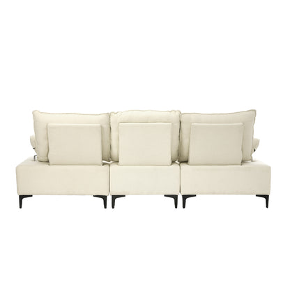 3 Seater Couch Sofa Chenille Adjustable Armrest Beige