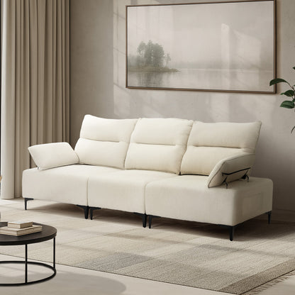 3 Seater Couch Sofa Chenille Adjustable Armrest Beige