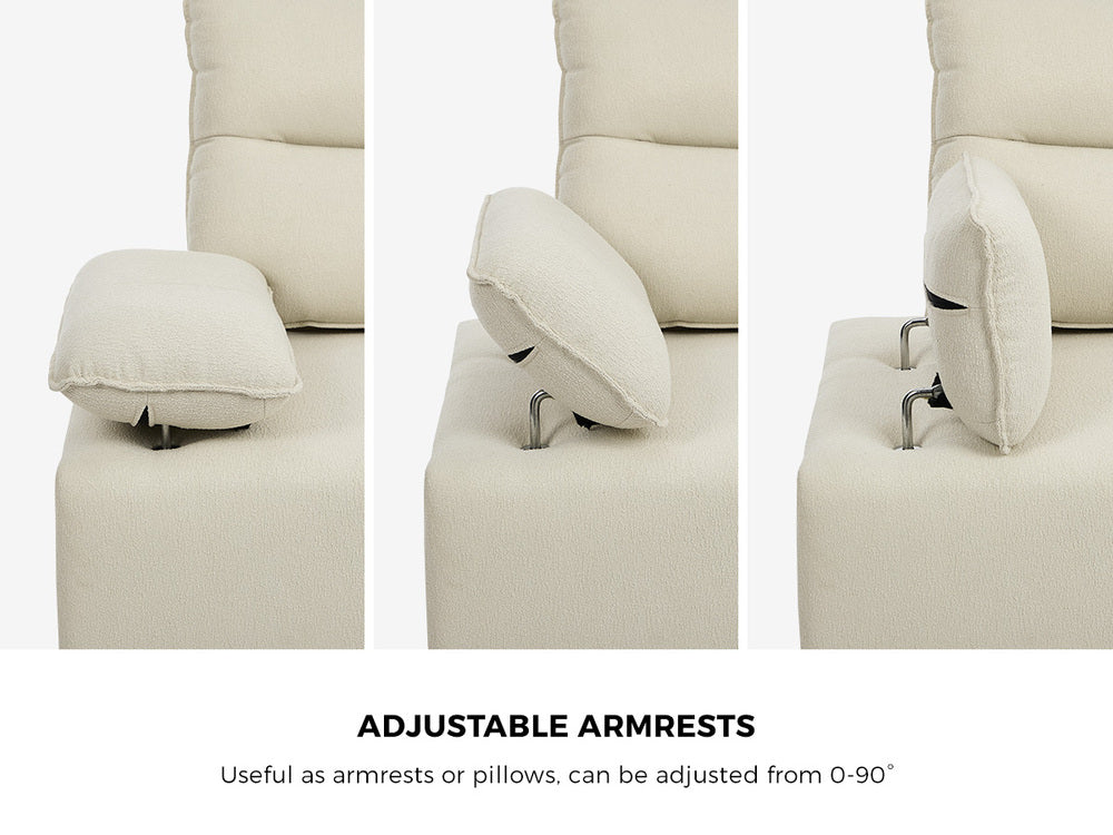 3 Seater Couch Sofa Chenille Adjustable Armrest Beige