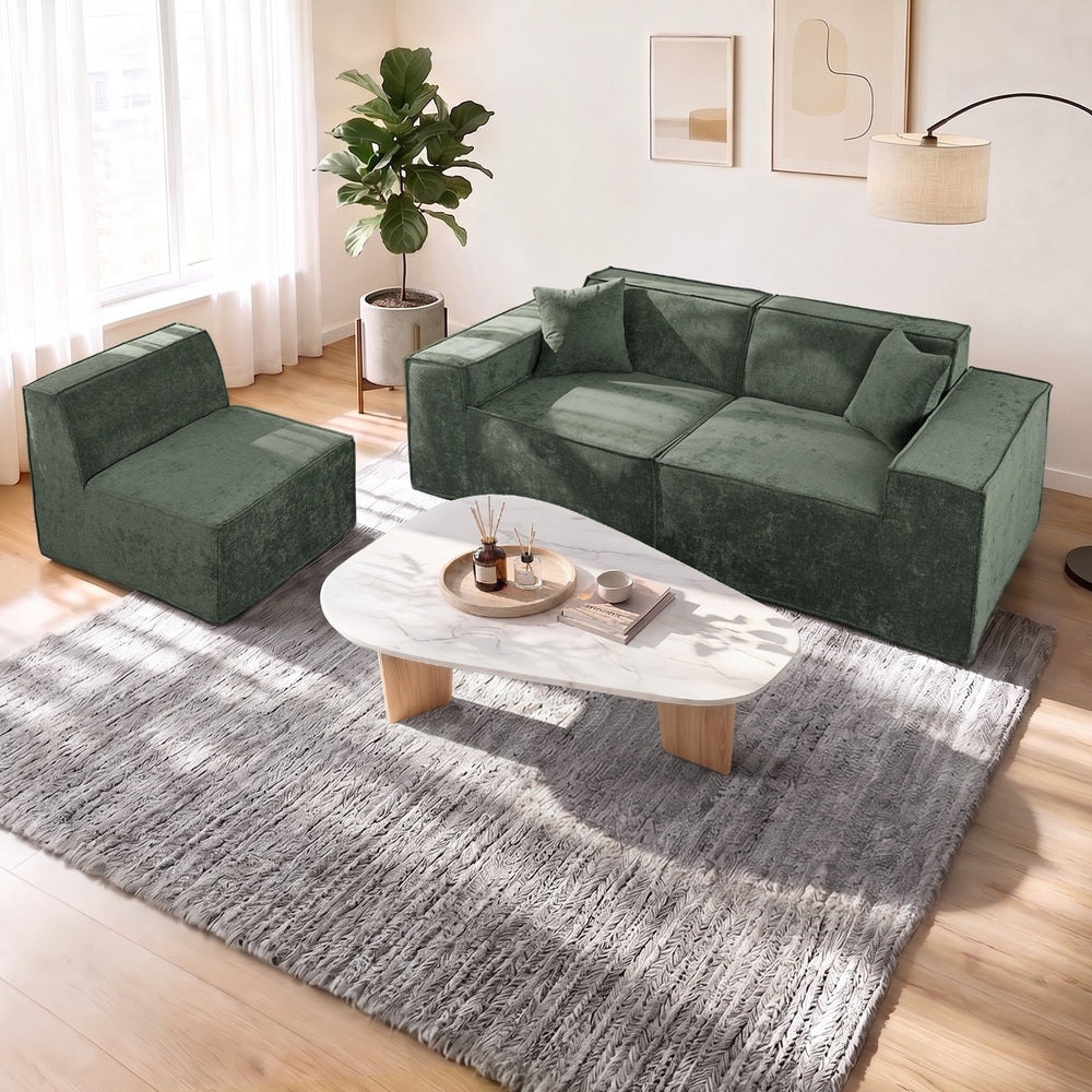 300cm Modular Sofa Compressed Convertible Chenille Green