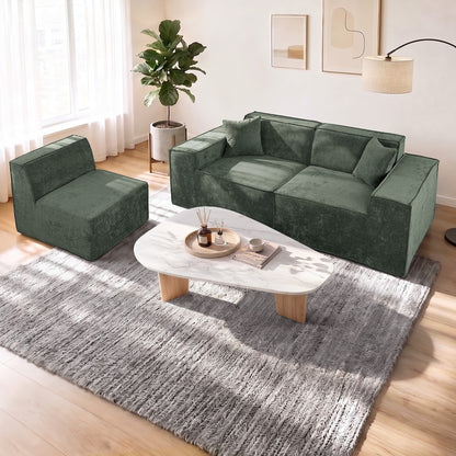 300cm Modular Sofa Compressed Convertible Chenille Green