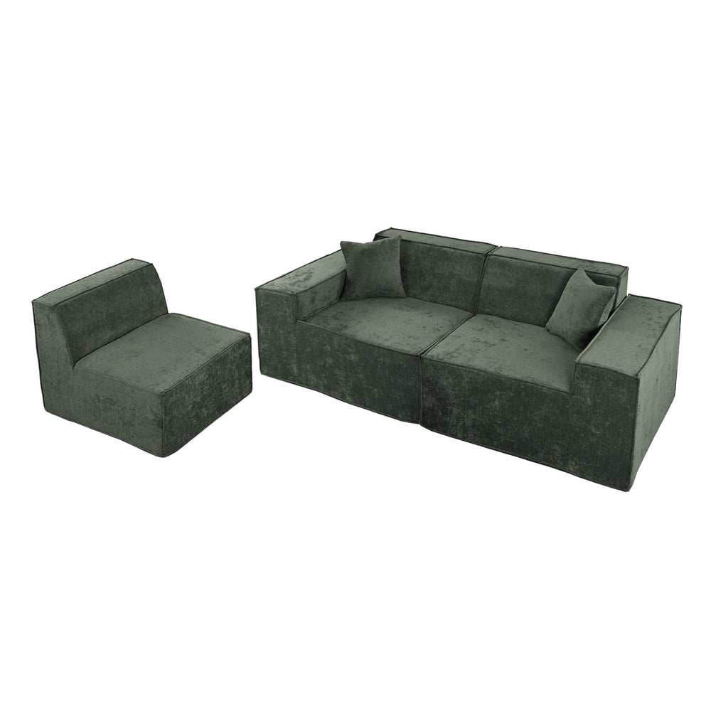300cm Modular Sofa Compressed Convertible Chenille Green - 2