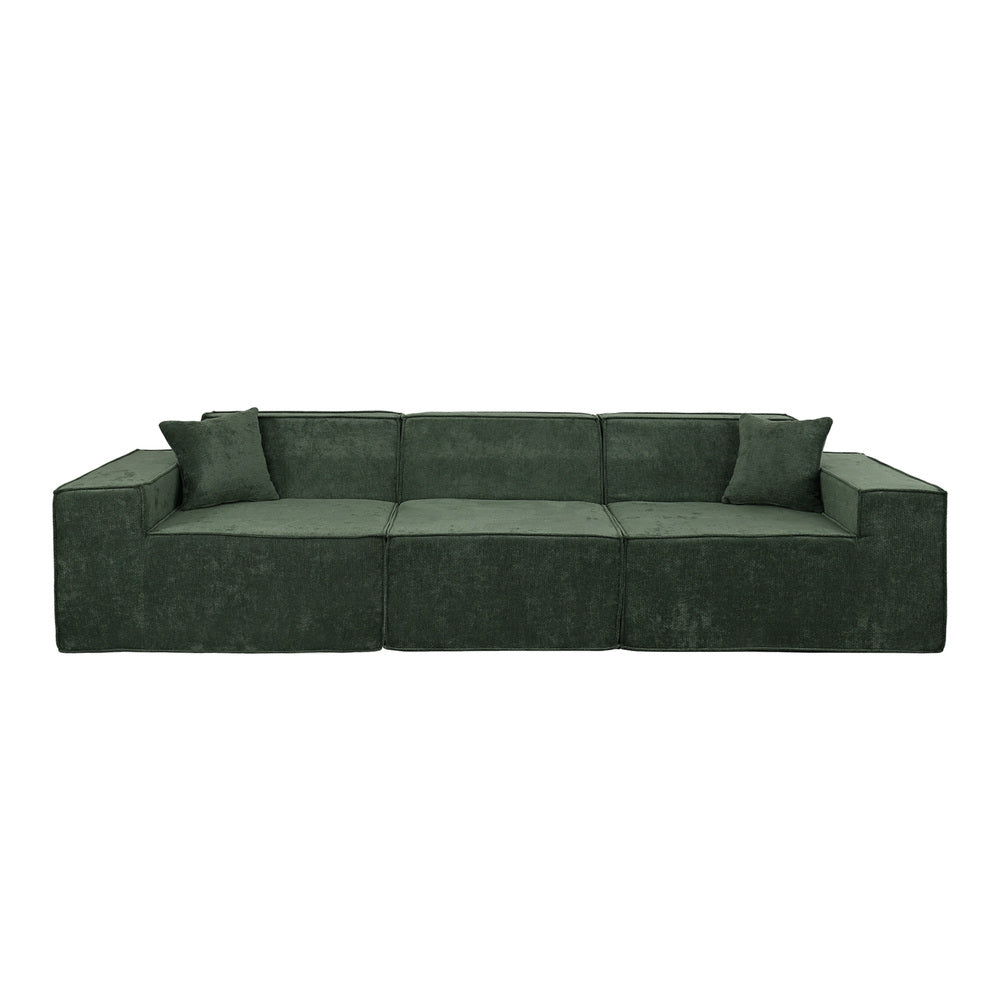 300cm Modular Sofa Compressed Convertible Chenille Green - 4