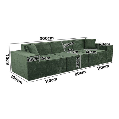 300cm Modular Sofa Compressed Convertible Chenille Green - 8