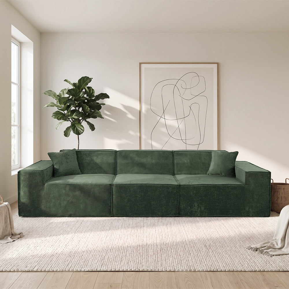 300cm Modular Sofa Compressed Convertible Chenille Green - 5