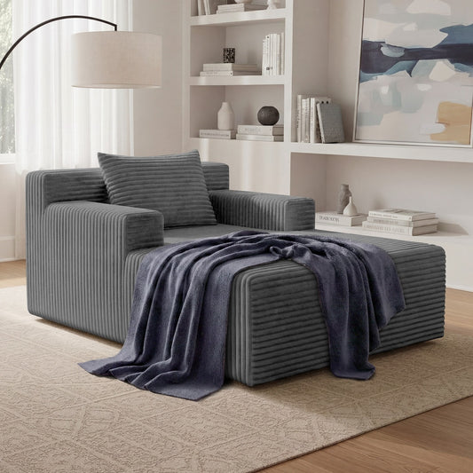 Corduroy Chaise Sofa Chair Single Seater Grey | HomeAndLivin - 9