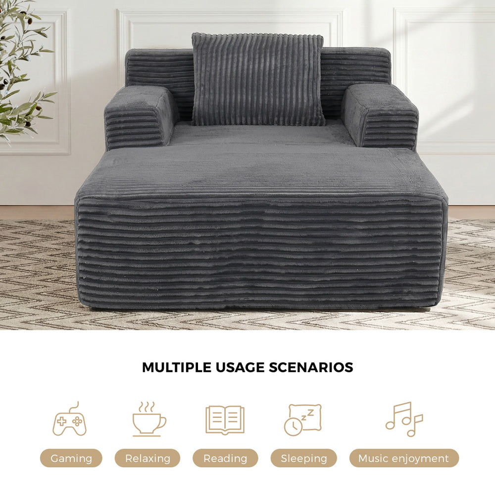 Corduroy Chaise Sofa Chair Single Seater Grey | HomeAndLivin