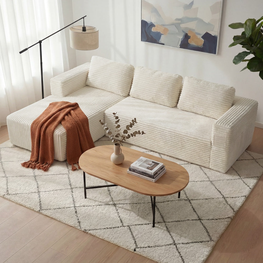L Shape Sofa Cloud Couch Chaise Corduroy Beige