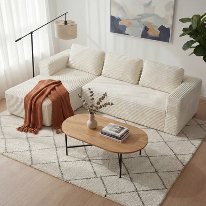 L Shape Sofa Cloud Couch Chaise Corduroy Beige